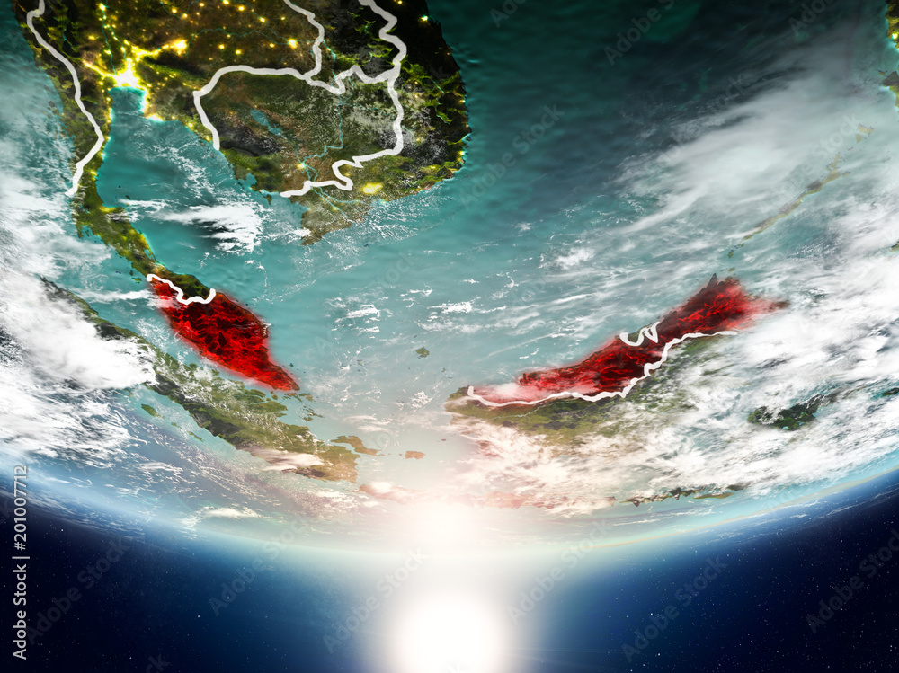 Fototapeta premium Malaysia with sun on planet Earth