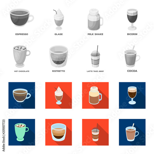 Ristretto, hot chocolate, latte take-away.Different types of coffee set collection icons in monochrome,flat style vector symbol stock illustration web.