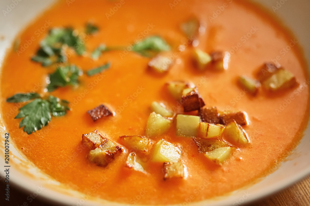 Vegetable soup made from carrots, onions and bell peppers Vegetable soup made from carrots, onions and bell peppers