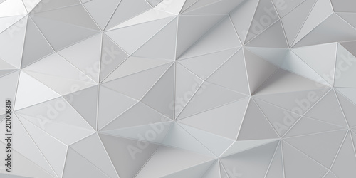 White abstract rumpled triangular surface. 3d illustration.
