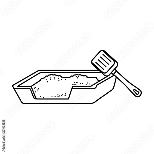 cat sand box with shovel vector illustration design