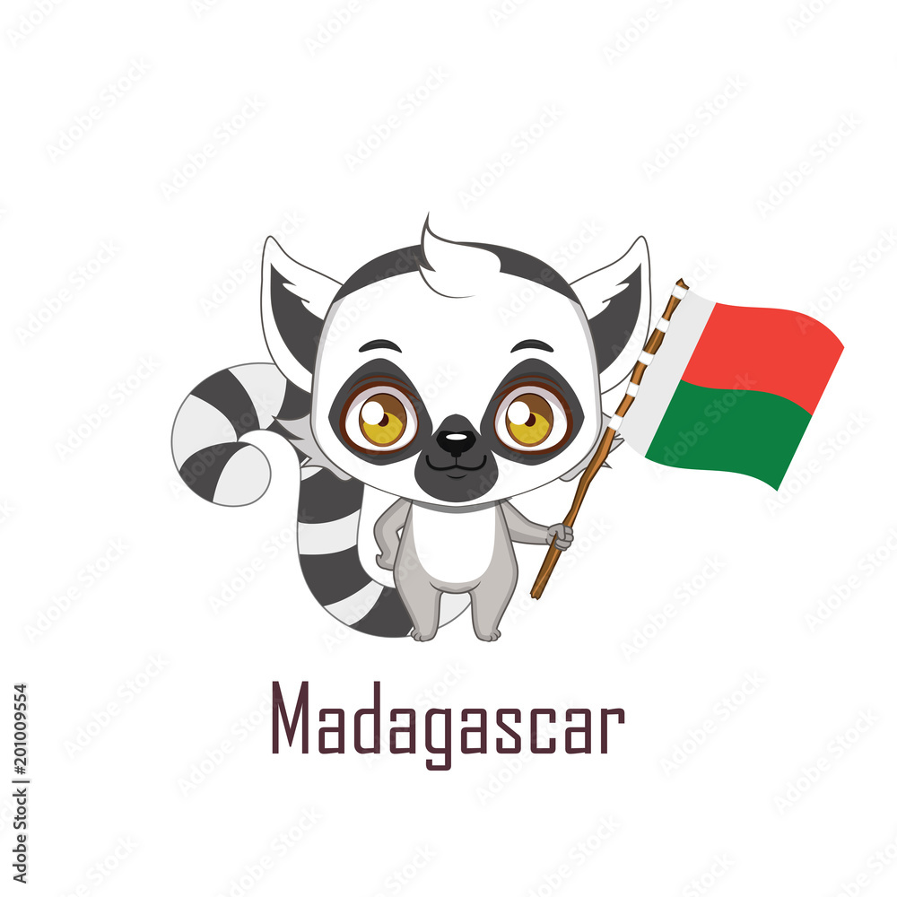 National animal lemur holding the flag of Madagascar