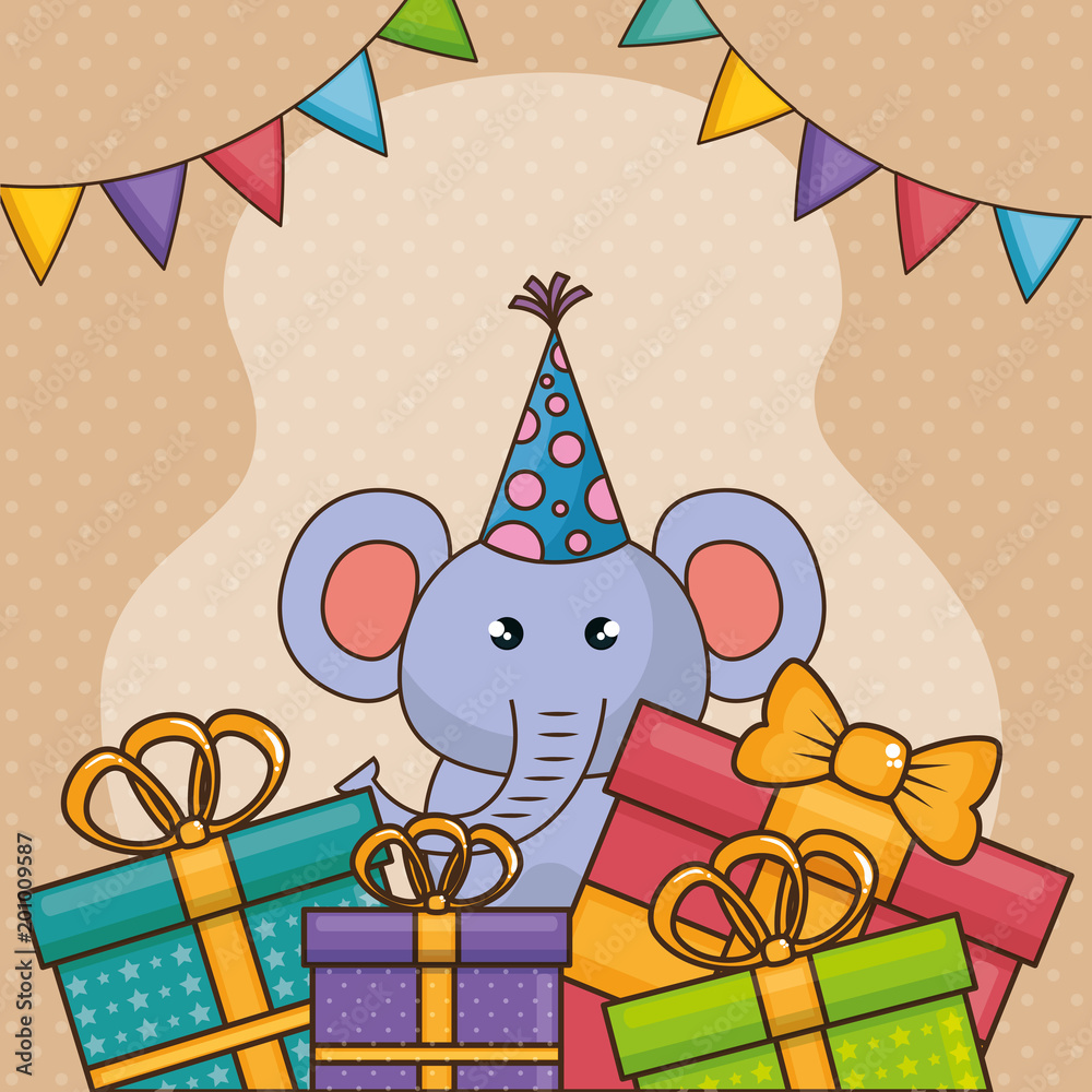 happy birthday card with cute elephant vector illustration design happy birthday card with cute elephant vector illustration design