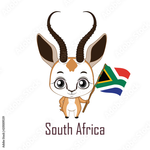 National animal springbok holding the flag of South Africa photo