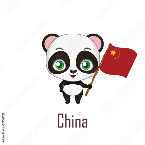 Fototapeta Naklejka Na Ścianę i Meble -  National animal panda holding the flag of China