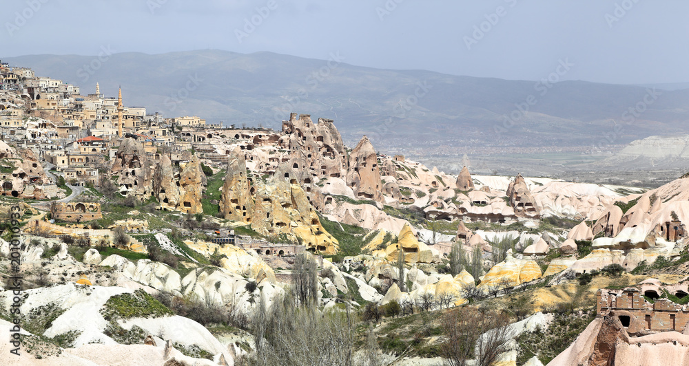 Pigeon Valley Cappadocia: natural volcanic formations were carved into pigeon coops in the ottoman era, next to the town of Uchisar.