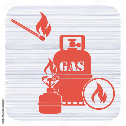 Camping stove with gas bottle icon vector