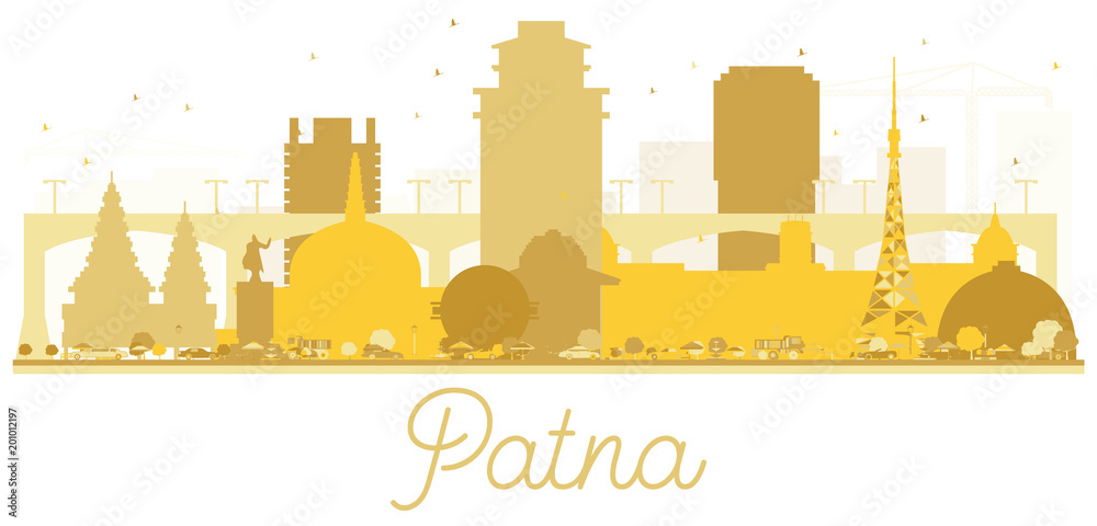 Patna India City Skyline Golden Silhouette.