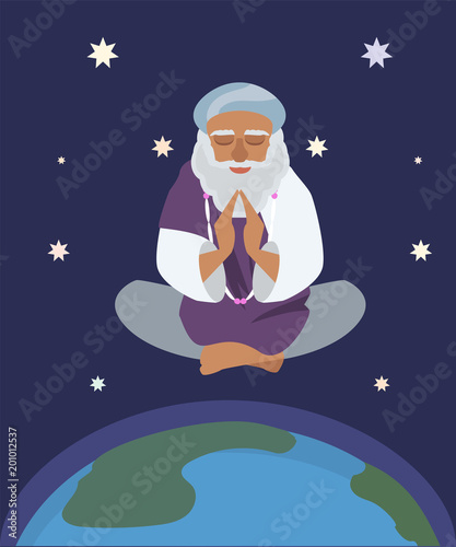oriental sage at nirvana state vector cartoon