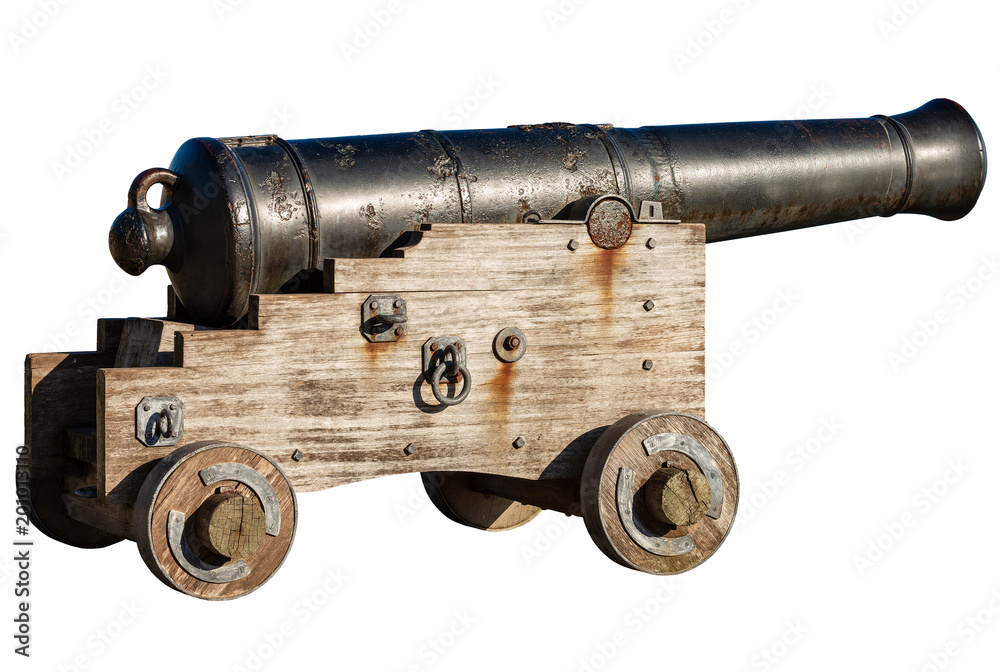 Old Naval Cannon Isolated on White Background