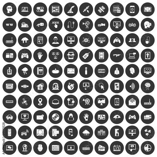 100 virtual icons set in simple style white on black circle color isolated on white background vector illustration