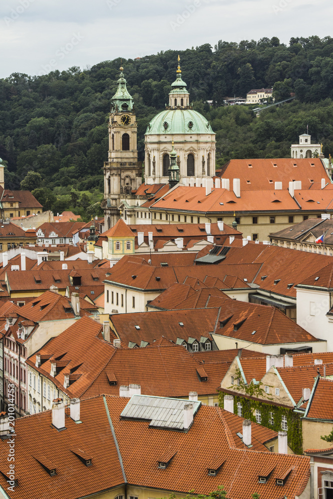 Obraz premium View of the Old Town of Prague from a high point. Red roofs, historical architecture. Czech Republic