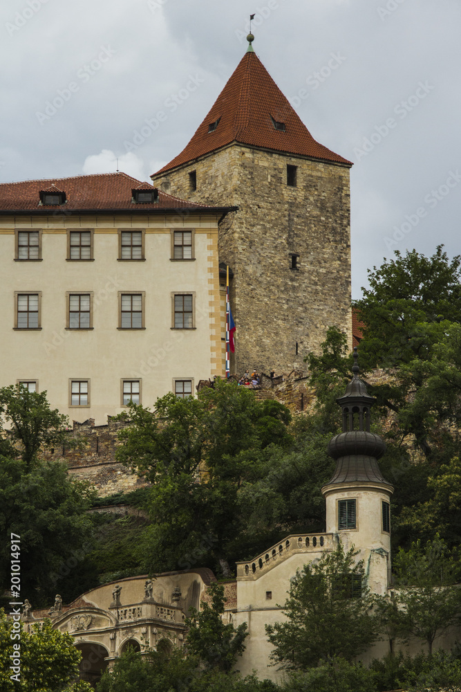 The tower of the ancient Prague Castle in the historic district of Prague. Czech Republic