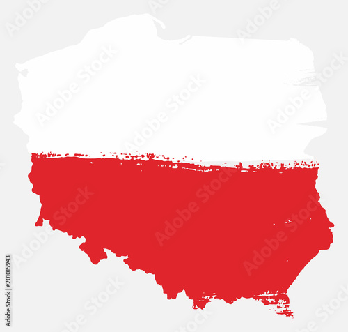 Plakat Polska flaga i mapa wektor ręcznie malowane z zaokrąglonymi pędzlem