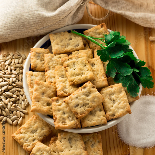 Italian cracker on a plate with herbs