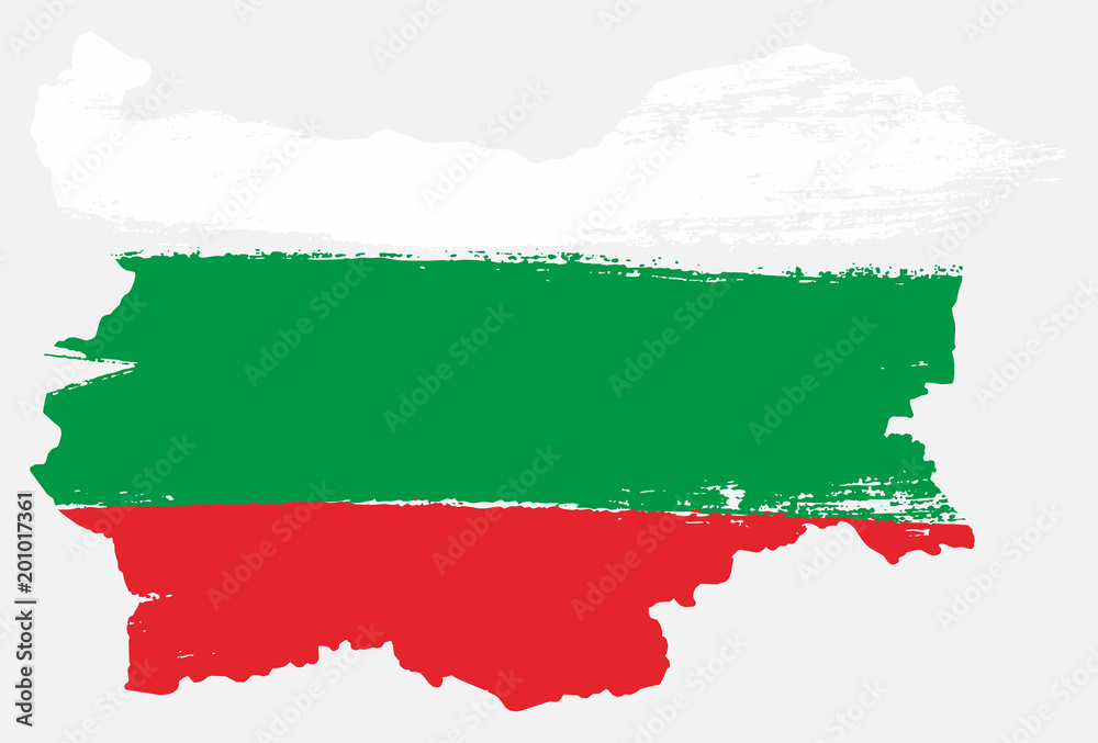 Bulgaria Flag & Map Vector Hand Painted with Rounded Brush