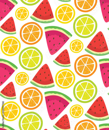 Color pattern with watermelon and citrus. Ice cream