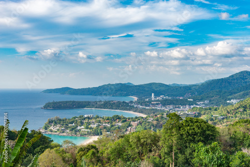 Fototapeta Naklejka Na Ścianę i Meble -  Landscape of Phuket View Point, Karon Beach, Kata Beach, Taken from Karon Viewpoint. Located in Phuket Province, Thailand.