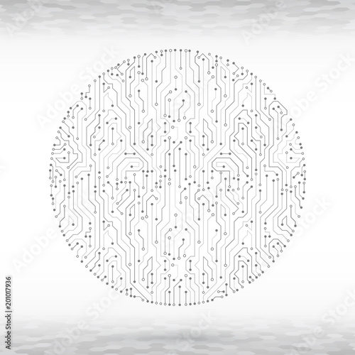 High-tech technology background texture. Vector illustration with round circuit board.