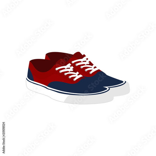 Pair of Red Blue Casual Sneaker Shoes Fashion Style Item Illustration