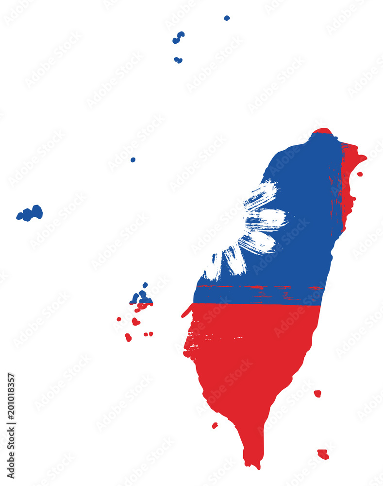 Fototapeta premium Taiwan Flag & Map Vector Hand Painted with Rounded Brush