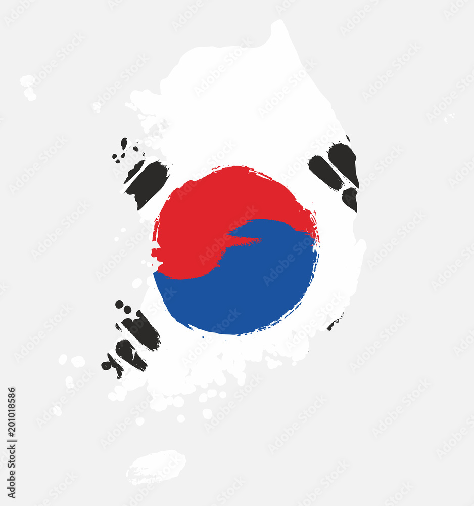 South Korea Flag & Map Vector Hand Painted with Rounded Brush South Korea Flag & Map Vector Hand Painted with Rounded Brush