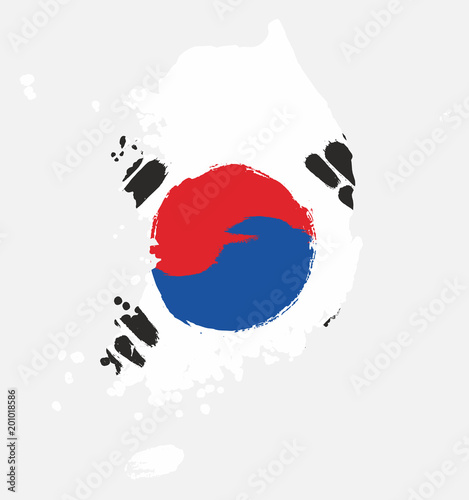 South Korea Flag & Map Vector Hand Painted with Rounded Brush