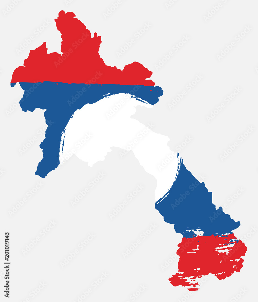 Fototapeta premium Laos Flag & Map Vector Hand Painted with Rounded Brush