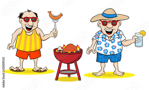 zwei Männer grillen im Sommer