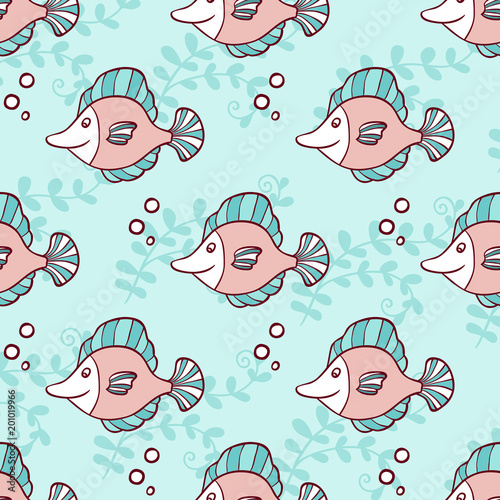 Marine seamless pattern with flounder