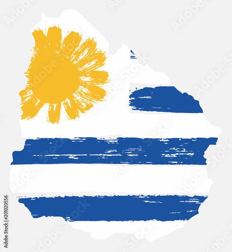 Uruguay Flag & Map Vector Hand Painted with Rounded Brush