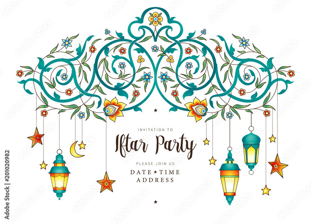 Vector cards for invitation to Iftar party celebration.