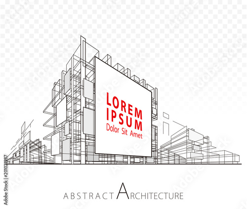 Architecture construction perspective designing abstract background with building billboard.