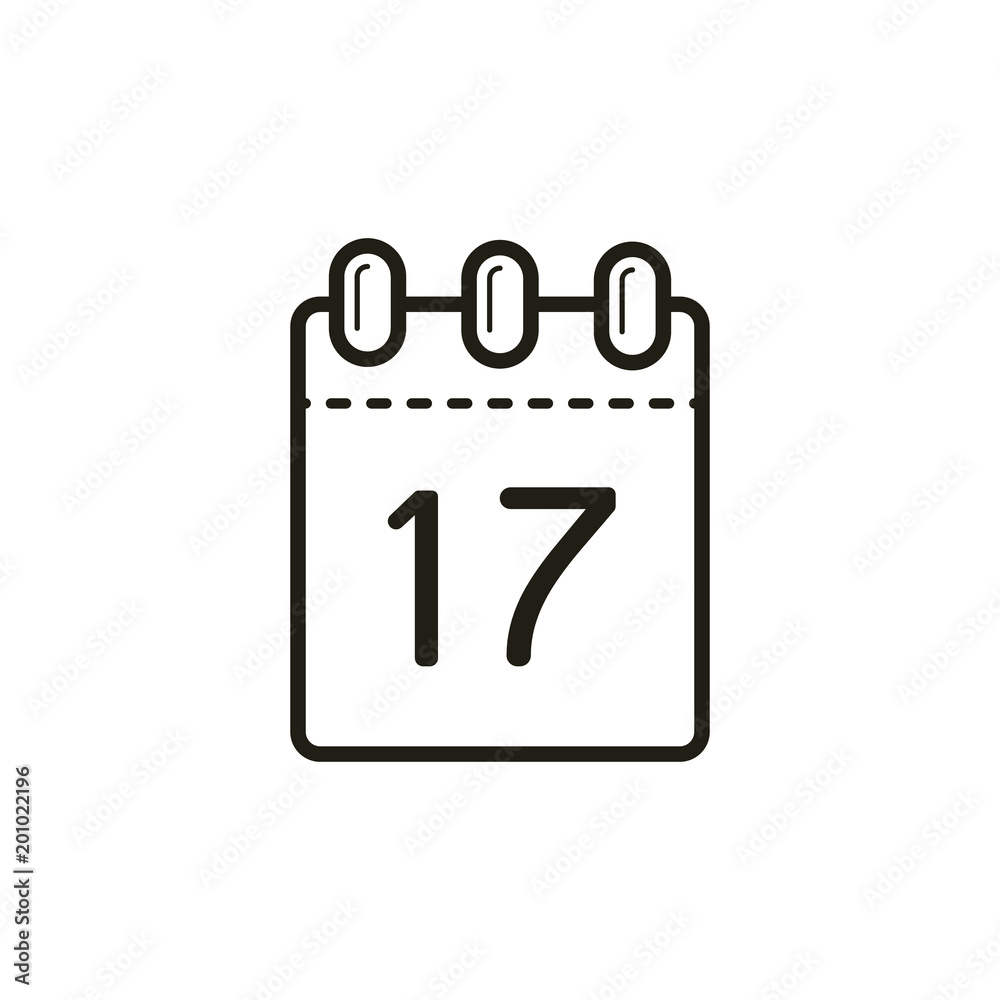 black and white linear icon of the tear-off calendar with number seventeen black and white linear icon of the tear-off calendar with number seventeen