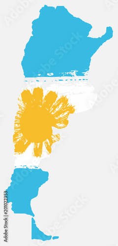 Argentina Flag & Map Vector Hand Painted with Rounded Brush