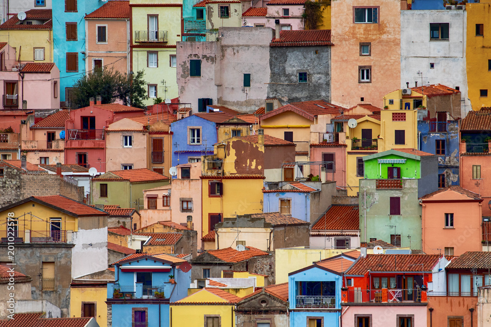 colourful mediterranean houses in italy, sardinia