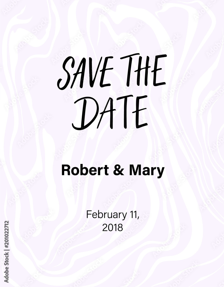 Save the date calligraphy on serene pastel marbled background.