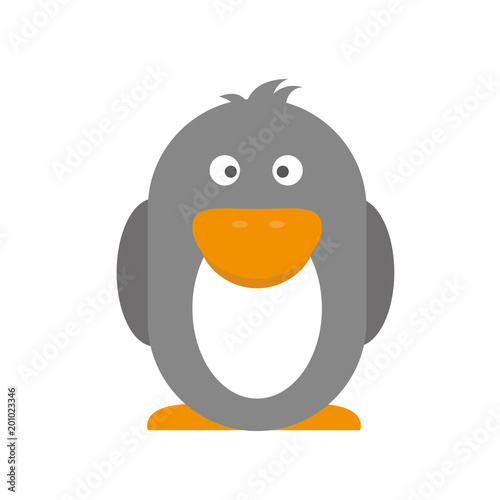 Penguins isolated on white. Aquatic, flightless bird living in Southern Hemisphere, in Antarctica. Sticker for children in flat design. Vector