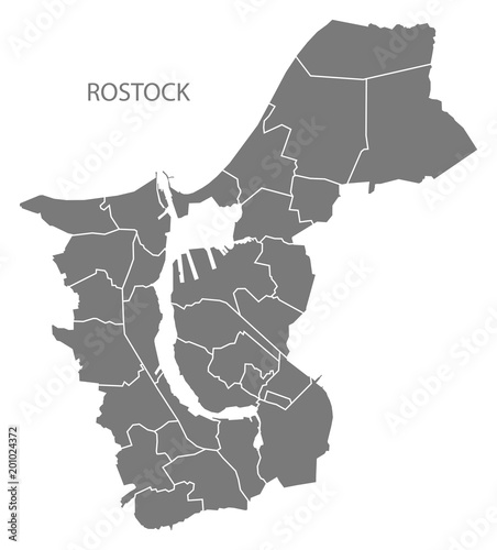 Rostock city map with boroughs grey illustration silhouette shape