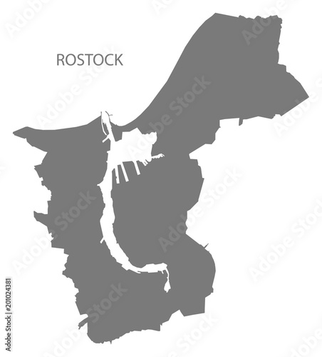 Rostock city map with boroughs grey illustration silhouette shape