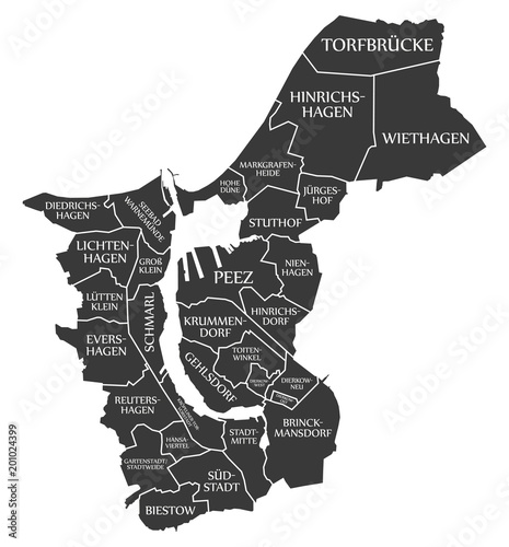 Rostock city map Germany DE labelled black illustration
