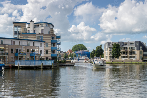 Cityscape of Sneek at Pampuskade, Houkesloot in the province Friesland, The Netherlands