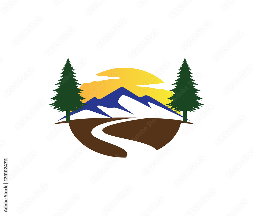 Obraz premium mountain road pine tree vector logo design