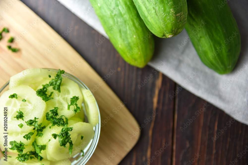 Salad of cucumber in glas bowl fresh food Salad of cucumber in glas bowl fresh food