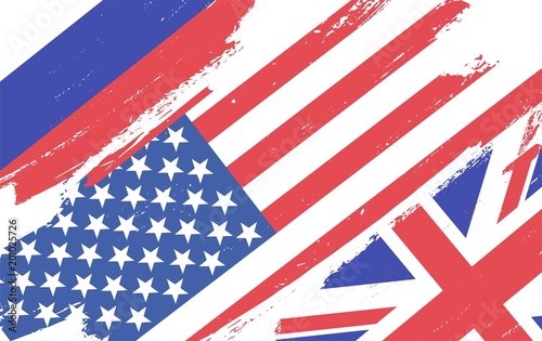 Flags of USA, Russia and Great Britain isolated on white background. Vector illustration
