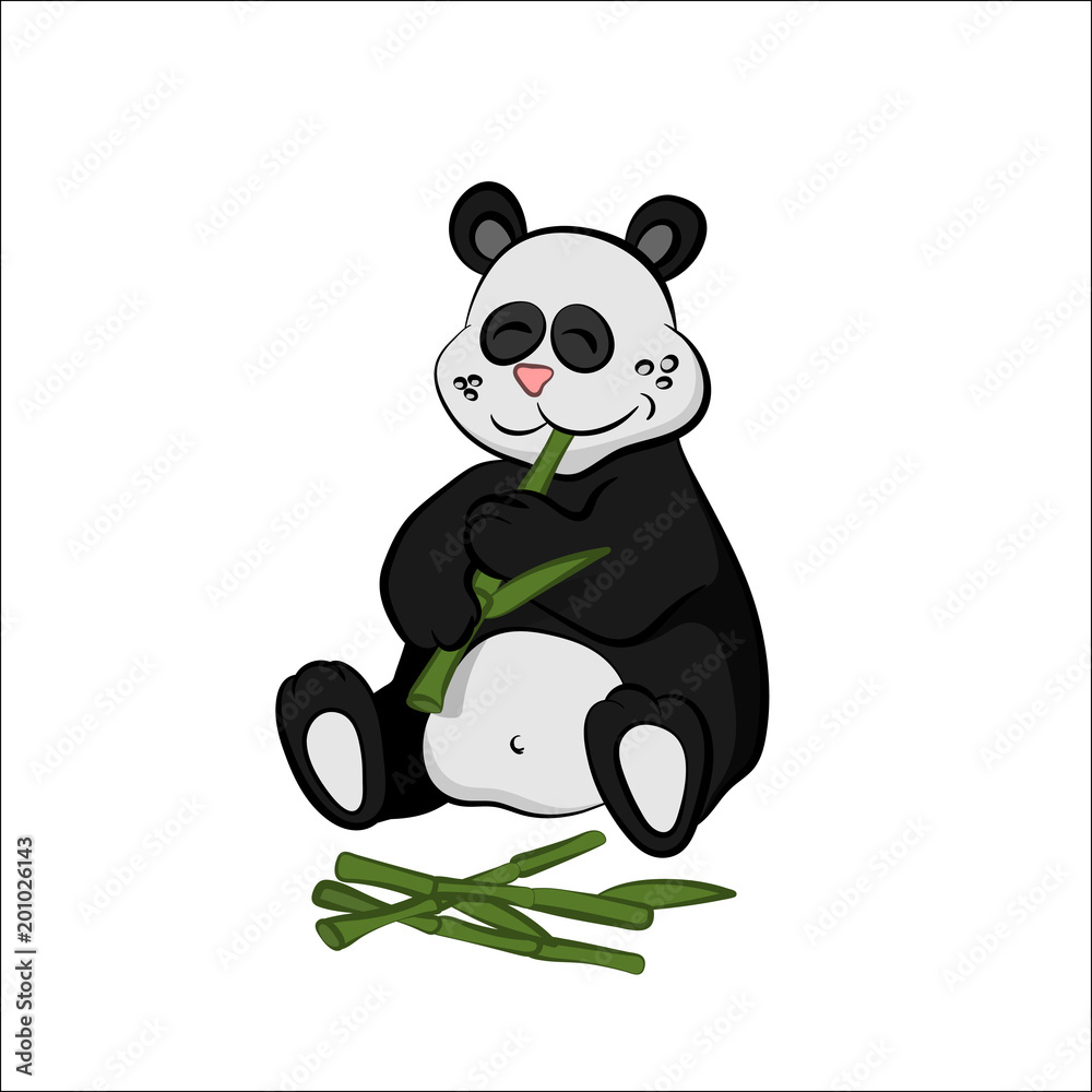 Animals of zoo. Panda eating bamboo in cartoon style. Isolated cute character. Vector illustration Animals of zoo. Panda eating bamboo in cartoon style. Isolated cute character. Vector illustration