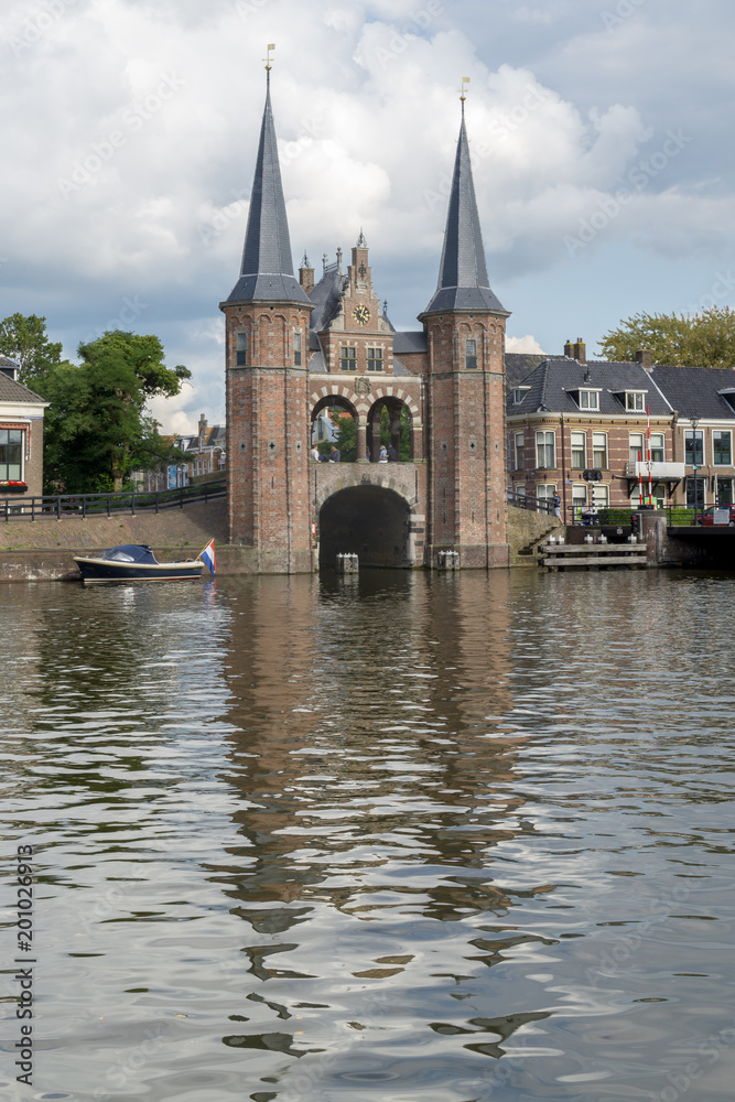 Waterpoort (Water gate) at the Waterpoortsgracht (Water gate canal) at the Geeuwkade in the city of Sneek in the province Friesland, The Netherlands