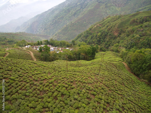 Darjeeling , INDIA , 15th APRIL 2011 : Aerial View from the cable car with TEA Plantation in Darjeeling City, India photo