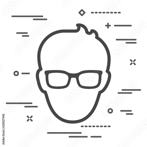 Man with glasses icon over white background with lines
