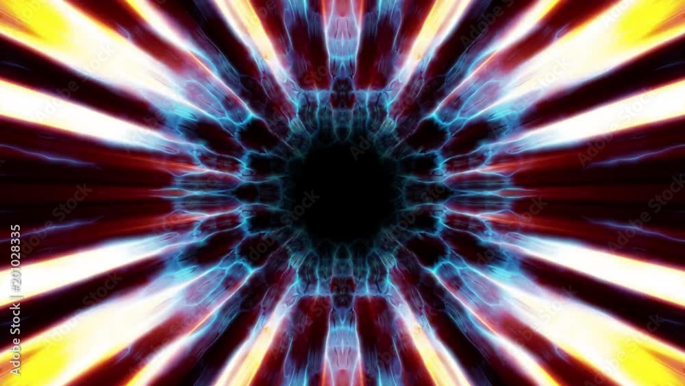 Flight in out through swymmetrical neon hyperspace lights digital tunnel motion graphics overlay animation background loop new quality futuristic style cool nice beautiful video footage